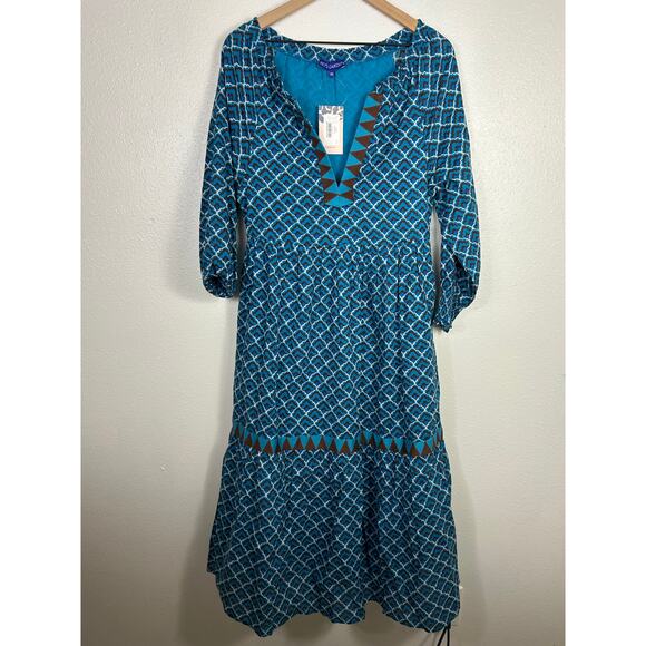 Tuckernuck Ro's Garden NWT Genia Printed Midi Dress Blue XS Resort - Picture 2 of 8